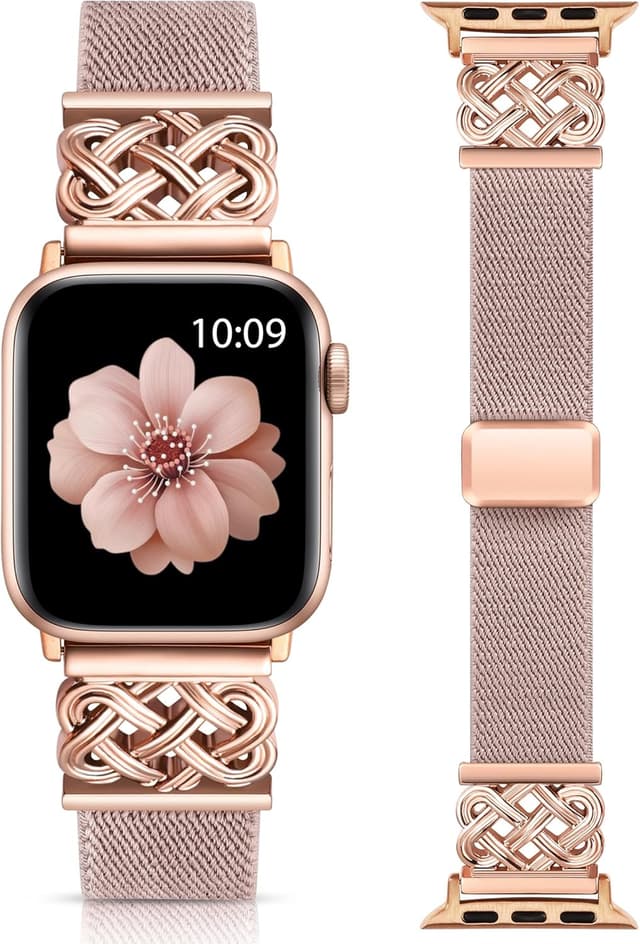 Detalle de Minyee Magnetic Stretchy Band for Apple Watch (38/40/41/42/44/45/46/49mm) with Celtic Knot Nylon Strap