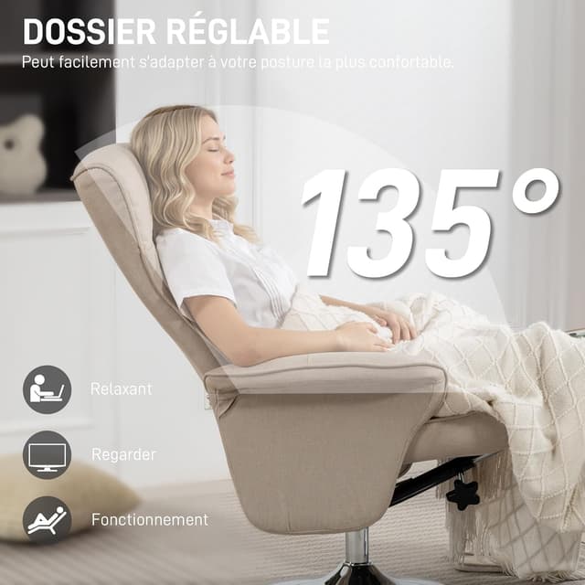 Detalle 2 de HOMCOM Fauteuil Relax inclinable 135° beige