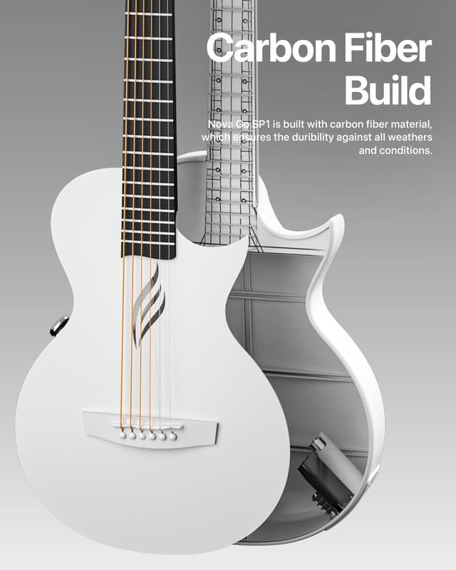 Detalle de Enya NOVA GO SP1 Carbon Fiber Travel Guitar (35") with Smart AcousticPlus, Built-in Effects, USB Recording & Bluetooth Speaker