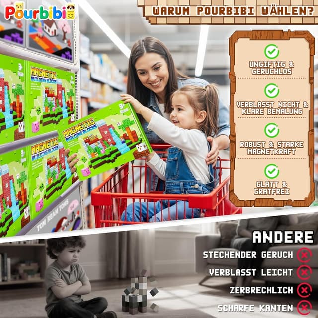 Thumbnail 5 de Pourbibi Magnetische Bausteine 108 Teile 🧩