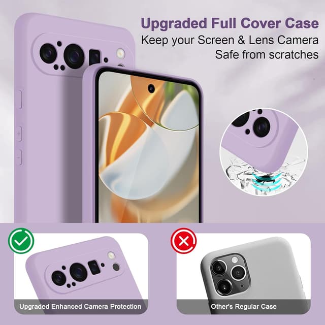 Detalle de Btstring Hülle für Google Pixel 9 Pro – Silikon-Case mit weichem Mikrofaserfutter, helles Lila