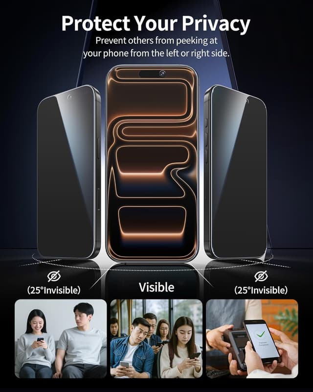 Detalle de NIMASO Privacy Screen Protector for iPhone 17 Pro Max (6.9-inch) – 9H Tempered Glass, Anti-Spy, Privacy (2 Pack)