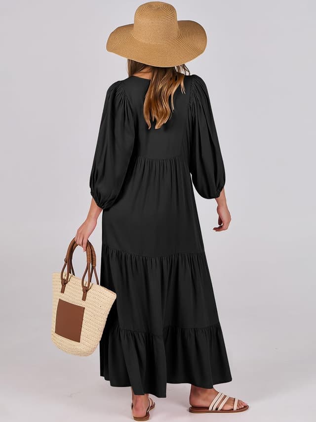 Detalle de ANRABESS Boho Maxi Dress V Neck S