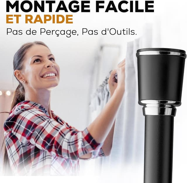 Detalle de MEISENBERG tringle rideau extensible sans perçage 370–420 cm (noir)