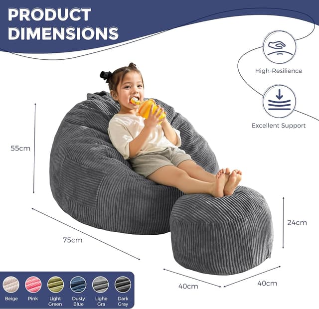 Thumbnail 1 de MAXYOYO Sillón Puff de Pana con Reposapiés