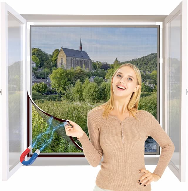 Detalle de NeatiEase DIY Insektenschutz Magnetfenster bis 100 x 130 cm (Magnet-Rahmen, zuschneidbar) – weiß/schwarz