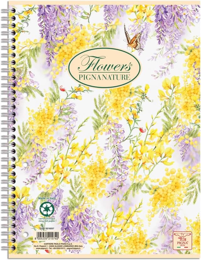 Detalle de Carnets à spirales Pigna Nature Flowers A5 (4 trous) – lot de 5, papier recyclé 80 g