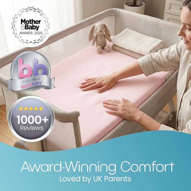 Detalle 2 de Crib Sheets 50x90cm Organic Cotton 2-Pack in Pink (Cozee Bedside Crib Fitted Sheets)