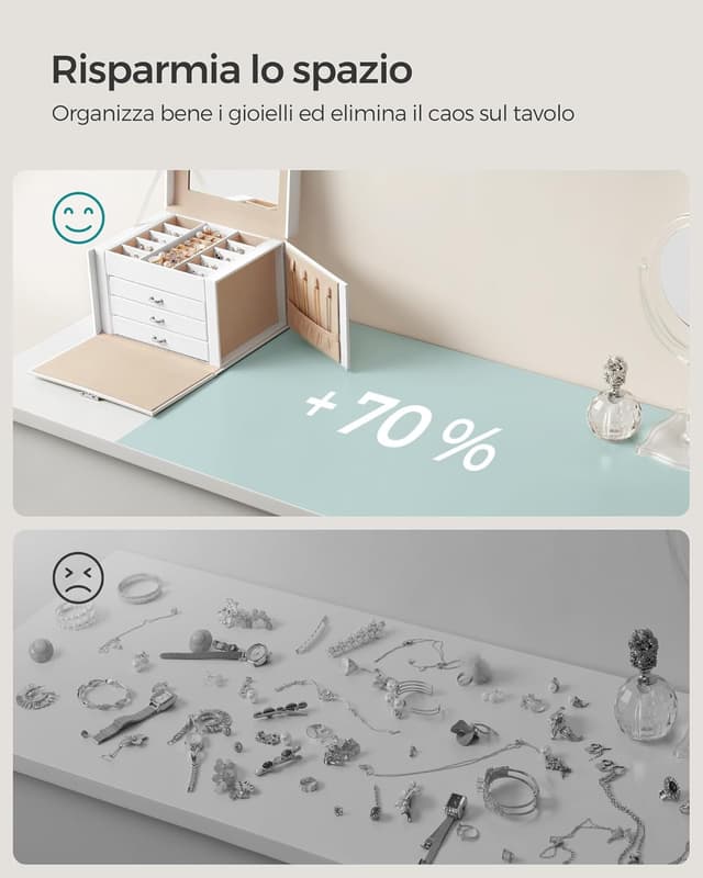 Thumbnail 6 de SONGMICS Scatola portagioie con specchio e chiusura, 4 livelli, 3 cassetti e maniglie JBC159W01, bianco classico