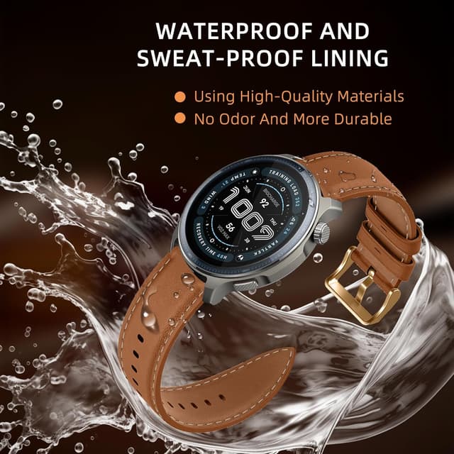 Detalle 2 de LanQii Lederarmband (22 mm) für Amazfit Active Max, T-Rex 3 Pro & weitere Modelle, braun