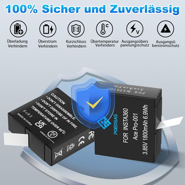 Detalle 2 de POEOSAS 360 Ace Pro Ersatzakku-Set (2er-Pack) mit 3-Slot LCD-Ladegerät für insta360 Ace Pro/Ace Pro