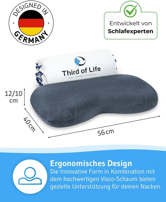Detalle 2 de NuMOON Nacken-Kissen QuickDry mit Memory-Foam-Wellnesskern (55x40x12 cm) für Seitenschläfer & Rückenschläfer