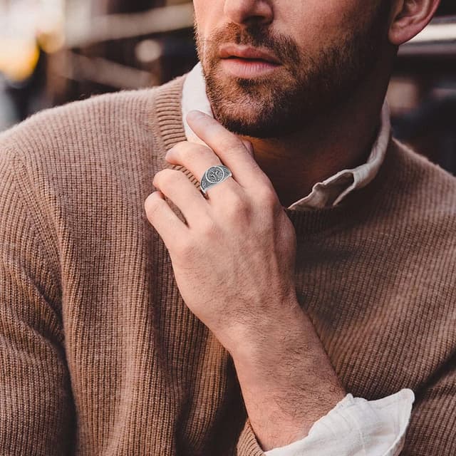 Detalle de PARYFO 925 Sterling Silber Wikinger Wolf Ring für Männer – oxidiert, Vintage-Design im Oldtimer-Stil (Größe #10)