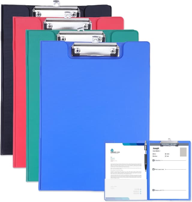 Detalle de 4 Pack A4 Clipboard Folder with Cover and Pen Holder (32 x 23cm) – Foldover Document Organiser