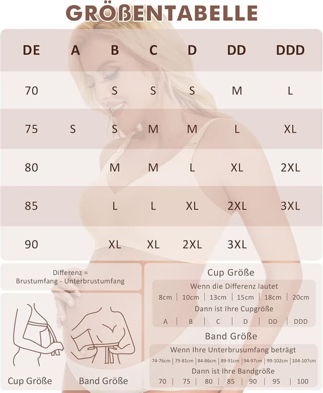 Detalle de QooNoo Still-BH ohne Bügel für Schwangerschaft & Stillen – gepolsterte Soft-Bralette aus Baumwolle/Stretch