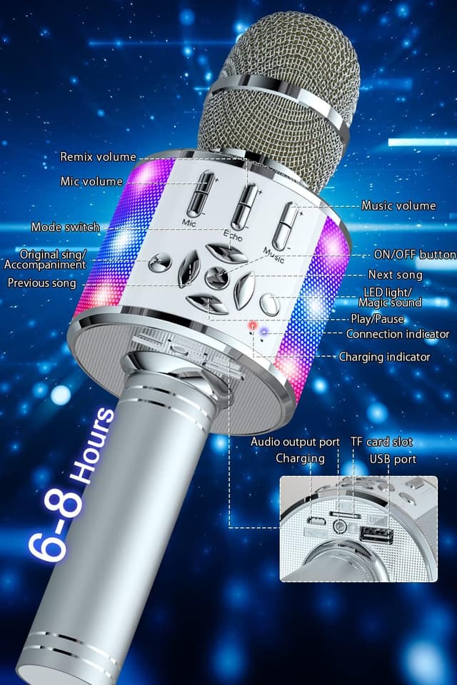 Thumbnail 1 de BONAOK Microfono Karaoke Cambia Voce LED 🎤