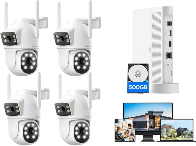 Detalle de Camcamp Dual-Lens CAMCAMP Wireless CCTV Camera System with 10CH NVR, 500GB HDD and 4 PTZ Wi‑Fi Cameras