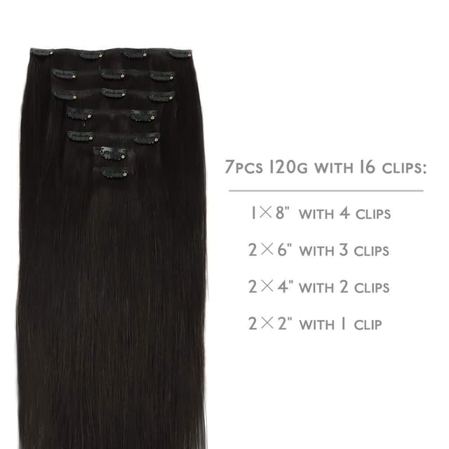 Detalle 2 de WENNALIFE Clip-in Echthaar Extensions (7-teilig), 35 cm, natürliches Schwarz