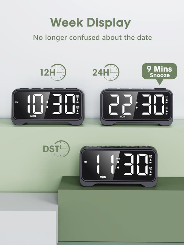 Detalle de ROCAM Alarm Clock for Heavy Sleepers with Bed Shaker, Loud Alarm, Dual Alarm & Dimmable LED Display