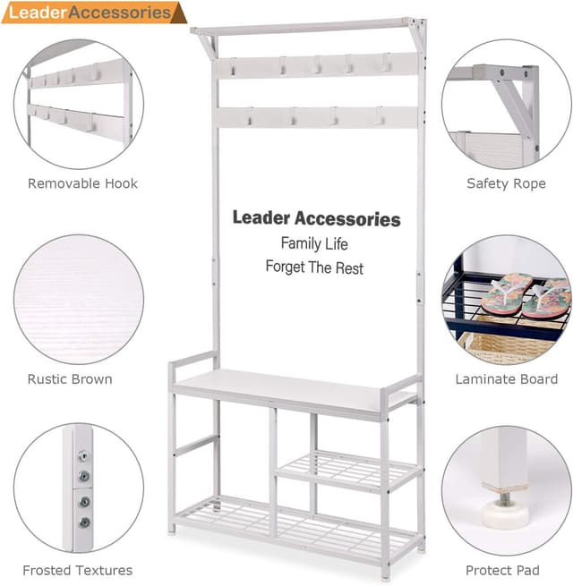 Detalle 2 de Leader Accessories Hallway Coat Stand 33" white