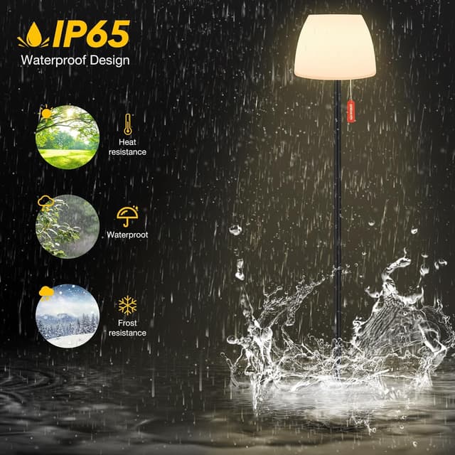 Detalle de Licmic Solar-Stehleuchte für außen mit Lichtsensor, dimmbar (Warmweiß) und RGB, kabellos wiederaufladbar per Akku