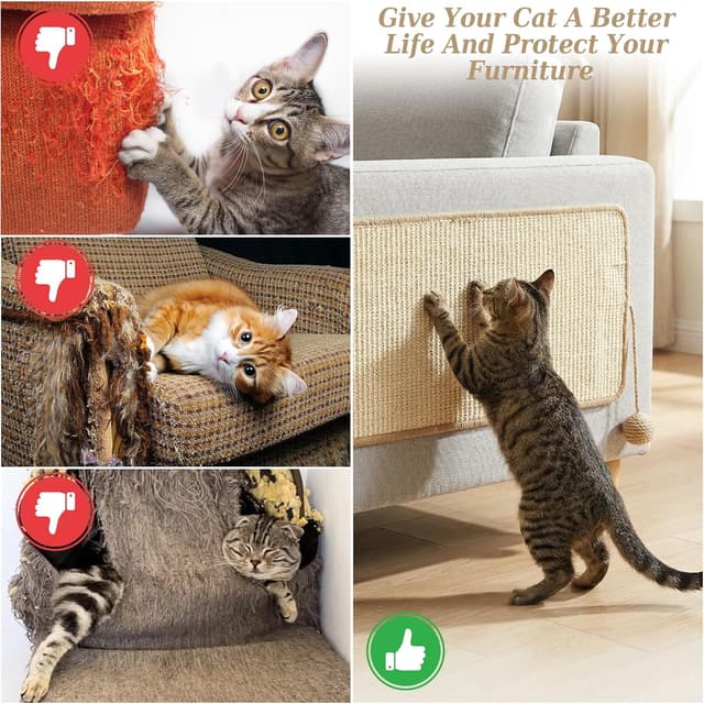 Detalle 2 de Kit 3 tappetini tiragraffi orizzontali in sisal naturale 50x25 cm (anti-scivolo) per gatti