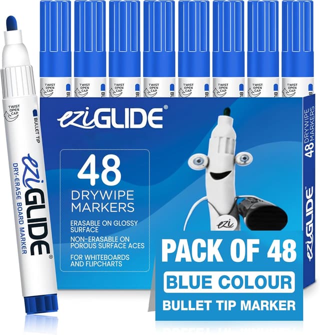 Detalle de Eziglide Blue Bullet Tip Drywipe Whiteboard Pens (Bulk Pack of 48)