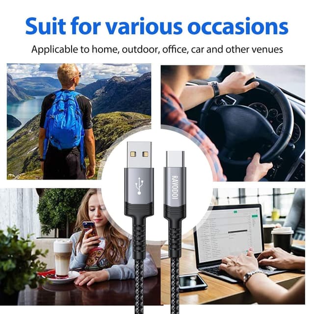 Detalle de USB-C Charger Cable 3m 2-Pack – USB to USB-C Fast Charge (Nylon Braided)