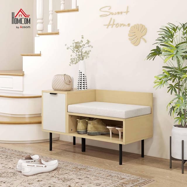 Detalle 2 de HOMCOM Banco Zapatero con Cojín y Estante para Entrada