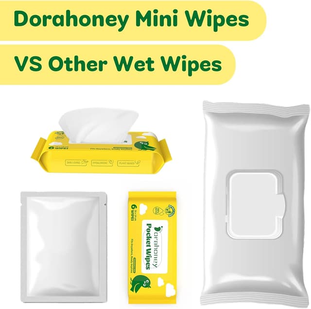 Detalle 2 de DORAHONEY Dorahoney Lingettes Humides Voyage – lot de 12 (72 lingettes) sans parfum, hypoallergéniques