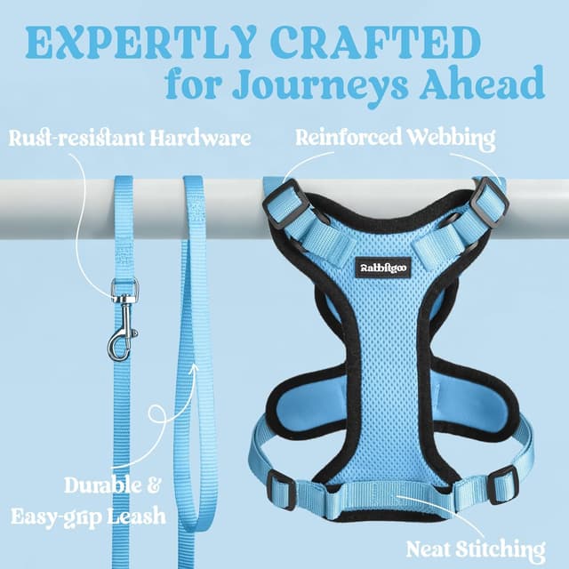 Thumbnail 6 de rabbitgoo Cat Harness and Leash (Escape Proof, Soft Adjustable Vest) – Light Blue, Size M
