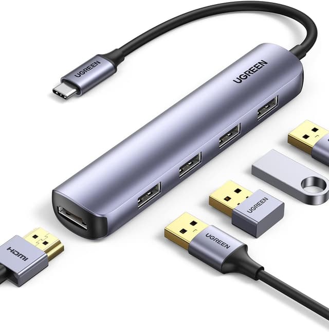 Detalle de UGREEN 20197 USB-C Hub (5-in-1) with 4K HDMI and 4× USB-A 3.0 for MacBook, Surface and more
