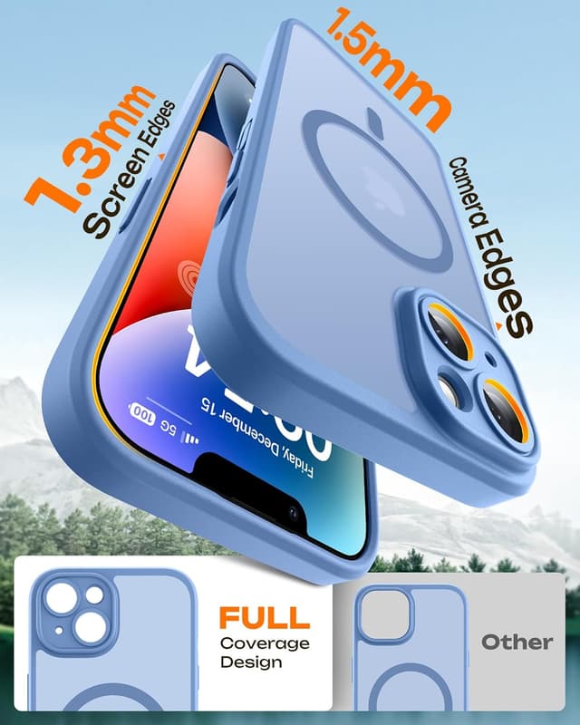 Detalle de TOCOL Magnetic MagSafe Case for iPhone 14 (6.1-inch) – Light Blue, Matte Translucent with Full Camera Protection