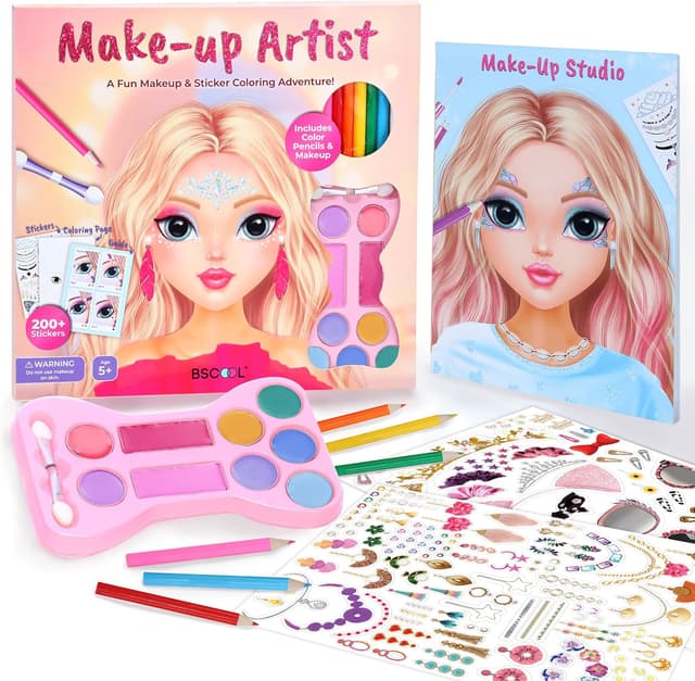Detalle de BSCOOL Make-up Artist 3-in-1 Fun Makeup, Sticker & Coloring Kit for Girls (Ages 5+)