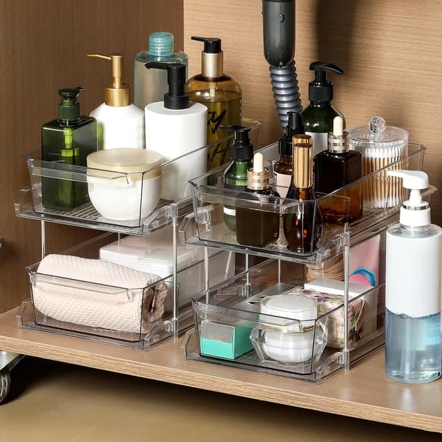 Thumbnail 5 de 2 Set 2-Tier Clear Organizer with Dividers for Cabinet