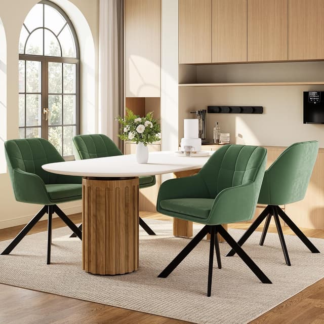 Detalle de Goeurvant Drehstuhl Esszimmer im 2er-Set mit Armlehne, Samt Grün und 360°-Drehfunktion