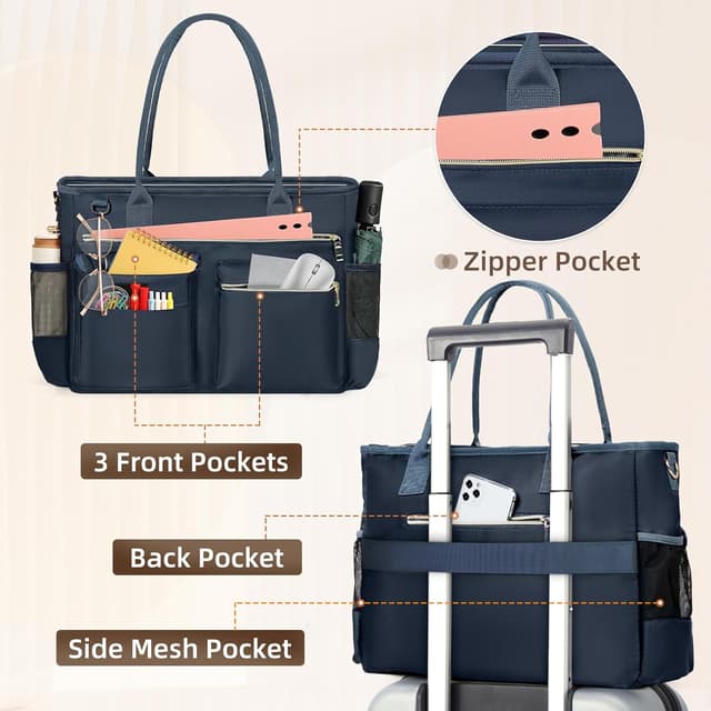 Detalle de RAINSMORE 15.6-inch Laptop Tote Bag for Women with Insulated Pockets & Luggage Strap