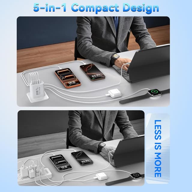 Thumbnail 6 de Duloch USB-C Fast Charger Block, 60W 5-Port Wall Charging Block (3 USB-C + 2 USB-A)