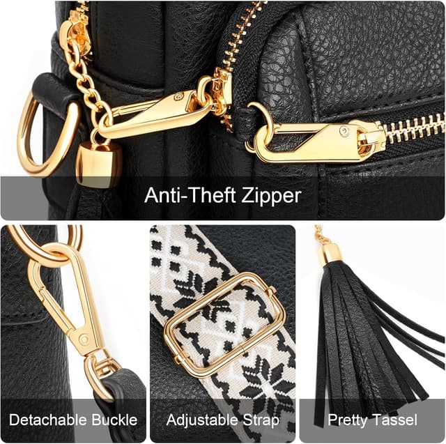 Detalle 2 de HILAEX Umhängetasche Damen mit Anti-Diebstahl-Clip, 4 Fächer und verstellbarem Gurt