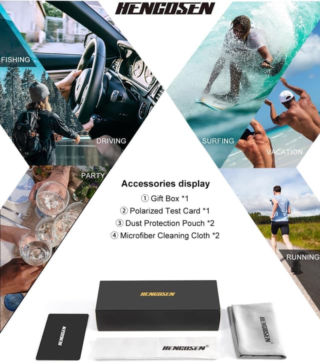 Thumbnail 6 de HENGOSEN Polarised Men’s Sunglasses with UV400 Protection (Classic Vintage Square Frame)