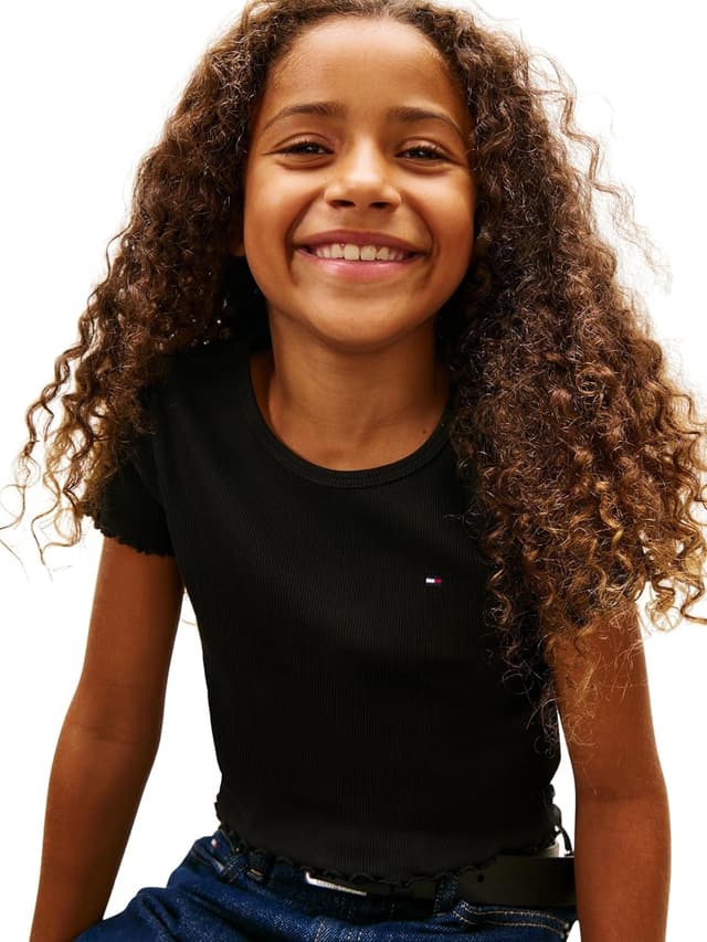 Detalle de Tommy Hilfiger Mädchen Essential Rib Top SS (KG0K…) – figurbetontes Basic-Oberteil