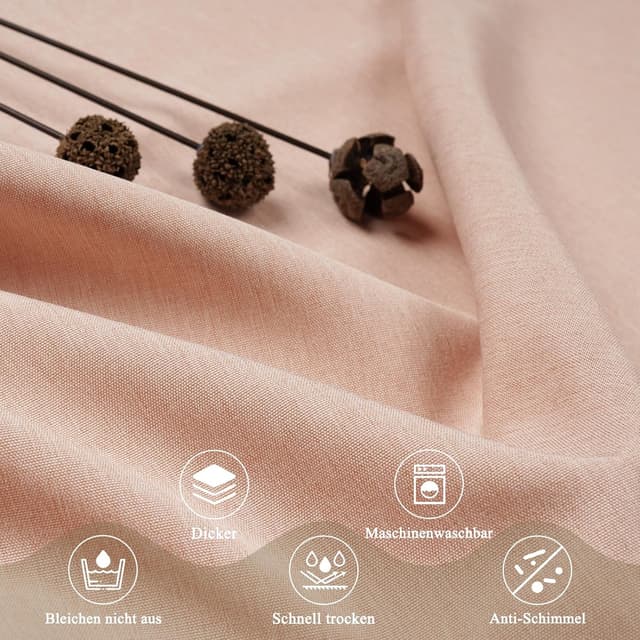 Detalle 2 de EurCross rideau de douche texturé effet lin rose 180×200 cm avec œillets et crochets