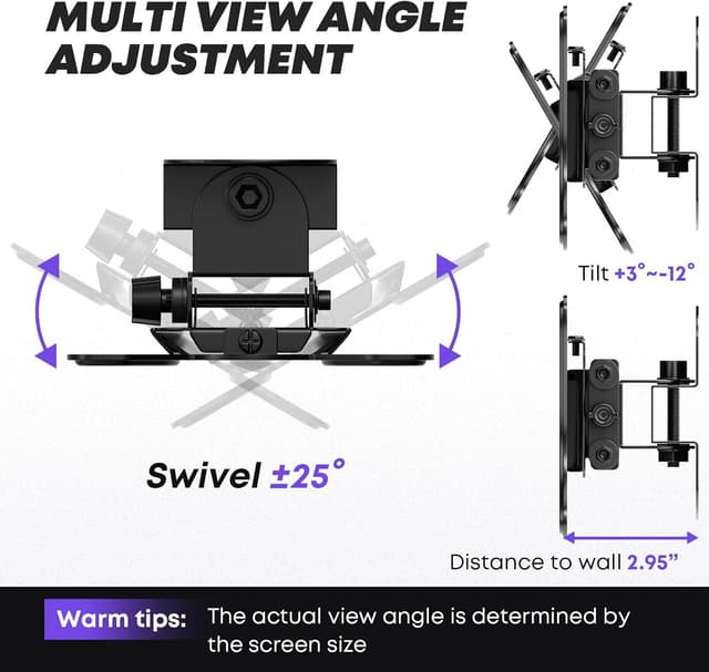 Detalle 2 de PUTORSEN 13–30 inch TV Wall Bracket (Tilt Swivel) for LCD/LED TVs & Monitors, VESA 75x75/100x100, up to 55lbs, Black
