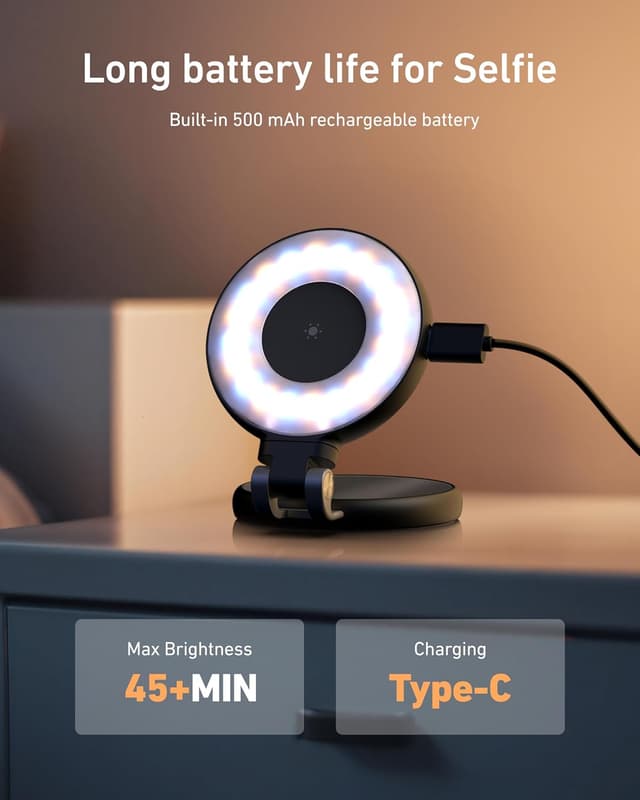 Detalle de TELESIN C03 Magnetic Selfie Light (3-in-1) – CRI97 360° portable phone fill light with mirror