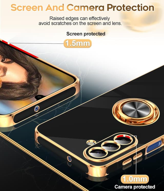 Detalle de LeYi Galaxy A17 5G Phone Case (2-Pack Tempered Glass) with 360° Rotatable Ring Holder Magnetic Kickstand