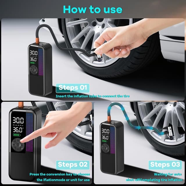 Thumbnail 6 de Portable Tire Inflator 150 PSI, 6000mAh Cordless ⛽