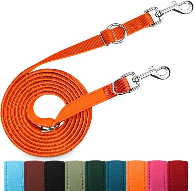 Detalle de Hundeleine für kleine bis mittelgroße Hunde bis 30 kg – verstellbare Schleppleine 3 m mit Doppel-Leinenfunktion, Nylon, Orange