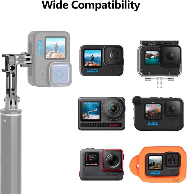 Detalle 2 de HSU Vertical Mount for GoPro & action cameras – aluminium 90° camera adapter with 1/4 tripod holes and cold shoe bracket