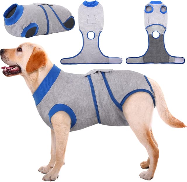 Detalle de Kuoser Dog Surgery Recovery Suit (Grey) – soft dog recovery onesie as an e-collar alternative