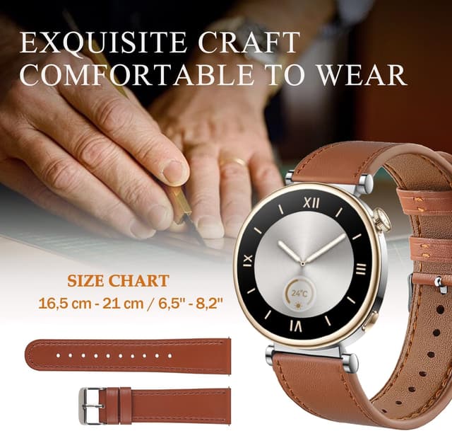 Detalle 2 de Bracelet en cuir 18 mm pour Huawei Watch GT6/GT5/GT4 41 mm (cousu, à ressort) – remplacement rapide